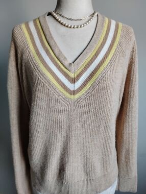 Talbots Cotton Cricket Style Sweater Classic Preppy Camel Tan Yellow Size Medium